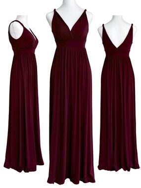 Lani California Burgundy V-Neck Goddess Maxi Dress